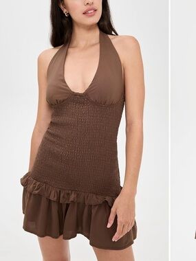 NWOT Seven Wonders Shirred Halter Mini Dress - Chocolate size M